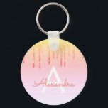 Orange Gult Bling Gnistra Glitter Monogram Nyckelring<br><div class="desc">Orange,  Gult och Guld Bling Ombre Gnistra och Faux Dripping Glitter Girly Modern Monogram First Namn och Initial Födelsedagsfest Keychain. Den här Nyckelringen för Födelsedagsfest,  Möhippa,  Bröllop,  Babykläder kan anpassas så att den omfattar ditt första och första namn.</div>