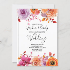 Orange Gult Blommigt höstblommasbröllop Inbjudningar