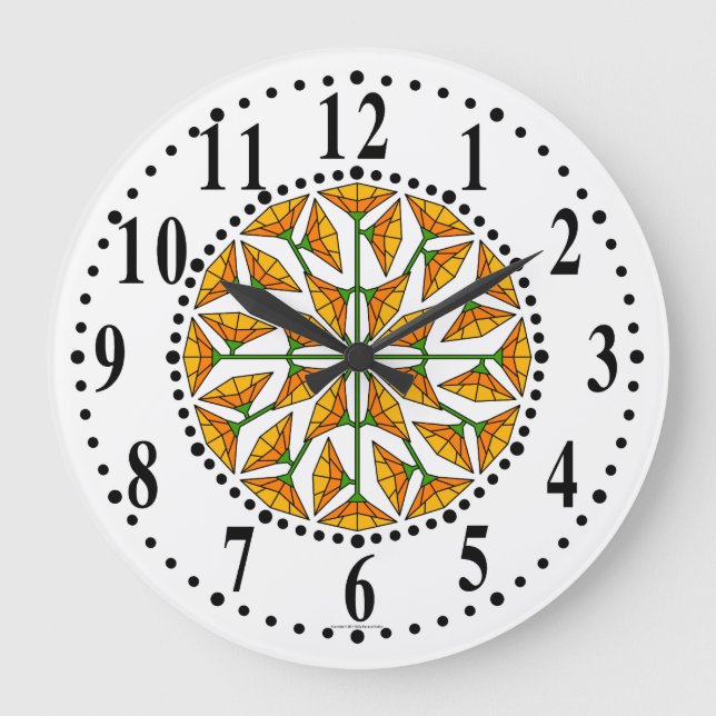 Orange-gult/Blommigt med Lemon-gult 262 väggklocka (Framsida)