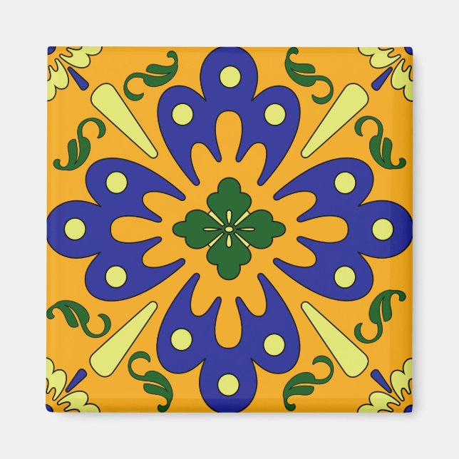 Orange Gult Blue Spain Tile Kitchen Magnet (Framsidan)