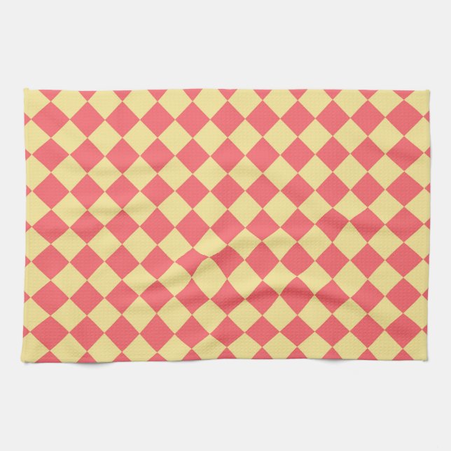 Orange Gult Checker Diamond Mönster Kökshandduk (Horisontell)