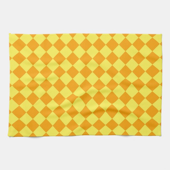 Orange Gult Checker Diamond Mönster Kökshandduk (Horisontell)