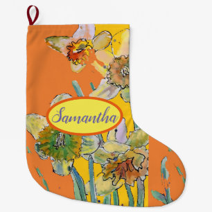 Orange Gult Daffodil Blommigt Flowers Large Stor Julstrumpa