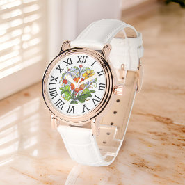 Orange Gult Flower Bouquet Italy Deruta Motif Armbandsur