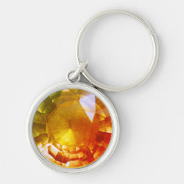 Orange Gult - Gemstone-nyckelkedja Rund Silverfärgad Nyckelring