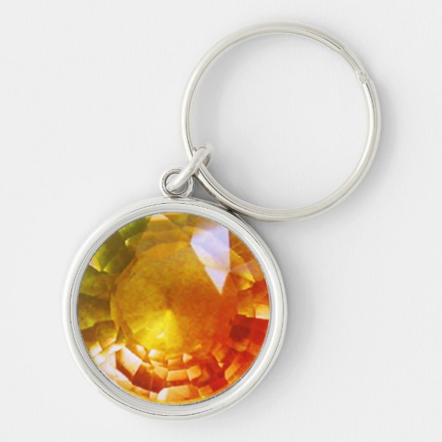 Orange Gult - Gemstone-nyckelkedja Rund Silverfärgad Nyckelring (Framsidan)