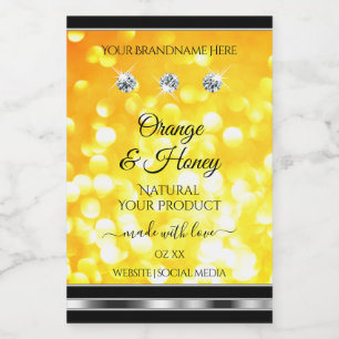 Orange Gult Glitter produktetiketter med diamanter Mat Etikett