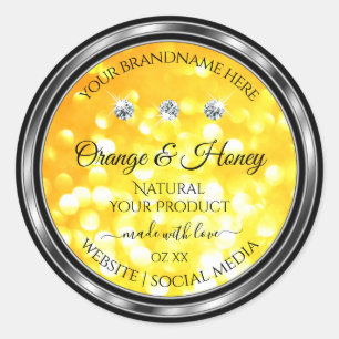 Orange Gult Glitter produktetiketter med diamanter Runt Klistermärke