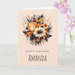 Orange Gult Grått Flower Bouquet Birthday Kort
