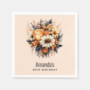 Orange Gult Grått Flower Bouquet Birthday Pappersservett