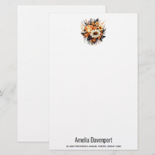 Orange Gult Grått Flower Bouquet Brevpapper