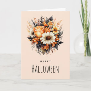 Orange Gult Grått Flower Bouquet Halloween Kort