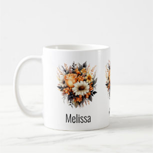 Orange Gult Grått Flower Bouquet Kaffemugg