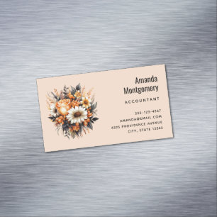 Orange Gult Grått Flower Bouquet Magnetiska Visitkort