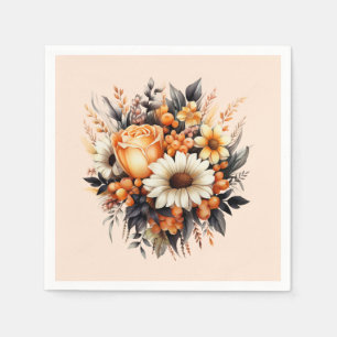 Orange Gult Grått Flower Bouquet Pappersservett