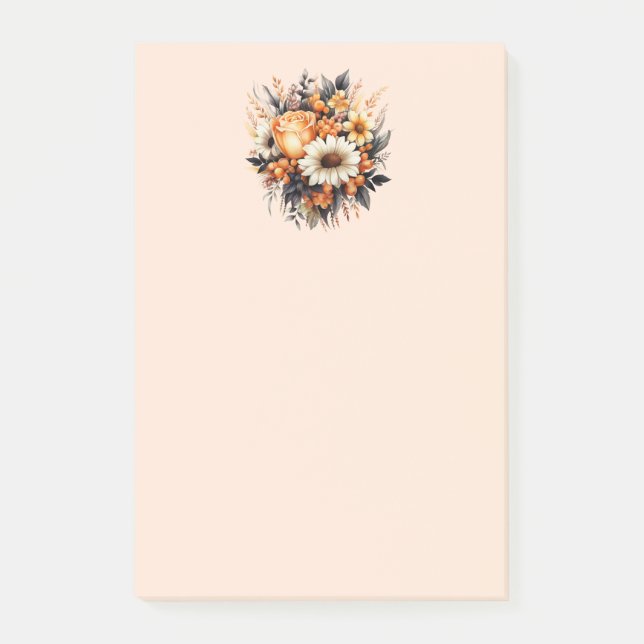 Orange Gult Grått Flower Bouquet Post-it Block (Framsida)