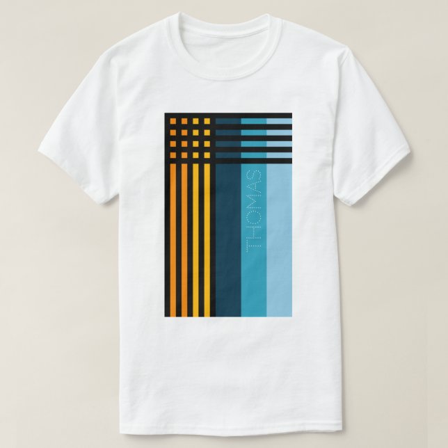 Orange Gult Grönt Blue Black Rand med Namn T Shirt (Design framsida)