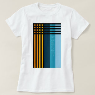 Orange Gult Grönt Blue Black Rand Namn Anpassnings T Shirt