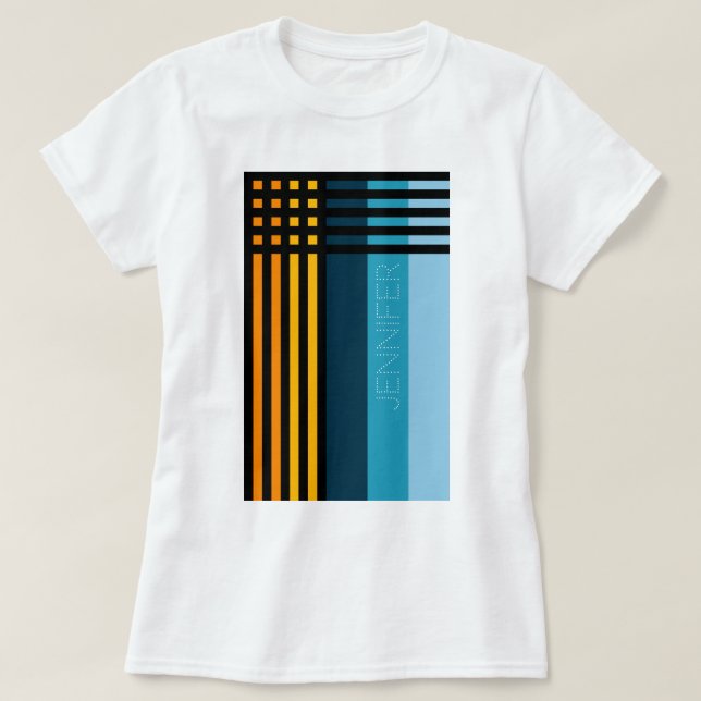 Orange Gult Grönt Blue Black Rand Namn Anpassnings T Shirt (Design framsida)