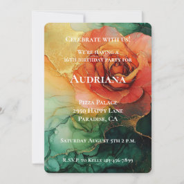 Orange Gult Grönt Guld Blommigt födelsedag Inbjudningar