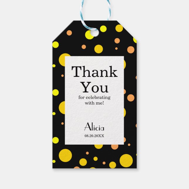 Orange Gult Guld Polka Dot Black Tack Presentetikett (Framsidan)