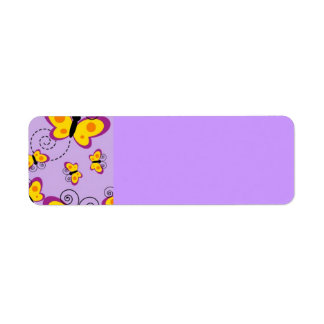 ORANGE GULT LILA BUTTERFLIES TECKNAD CUTE CHE RETURADRESS ETIKETT