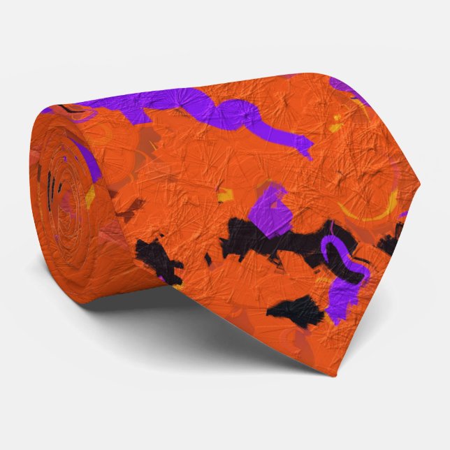 Orange, Gult, Lila och svart Abstrakt Slips (Rullad)