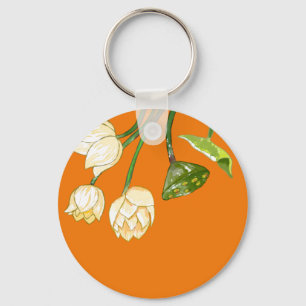Orange Gult Lotus Flowers & Lotus Seedpod Nyckelring