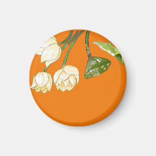 Orange Gult Lotus Flowers & Seedpod Magnet