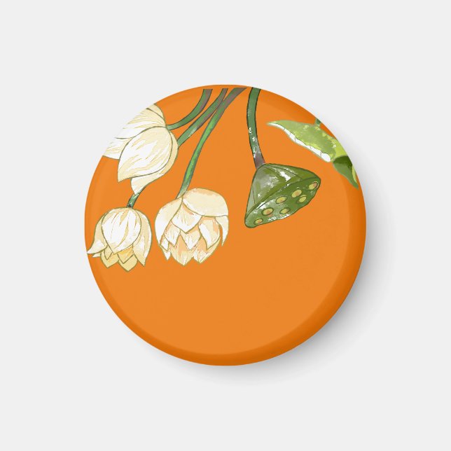 Orange Gult Lotus Flowers & Seedpod Magnet (Framsidan)
