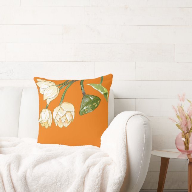 Orange Gult Lotus Flowers Seedpod Simple Kudde (Soffa)