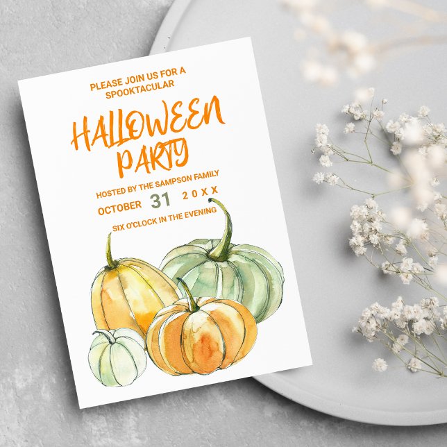 Orange gult myntpumpa Halloween fest Inbjudan Vykort (Orange yellow mint pumpkin Halloween party)