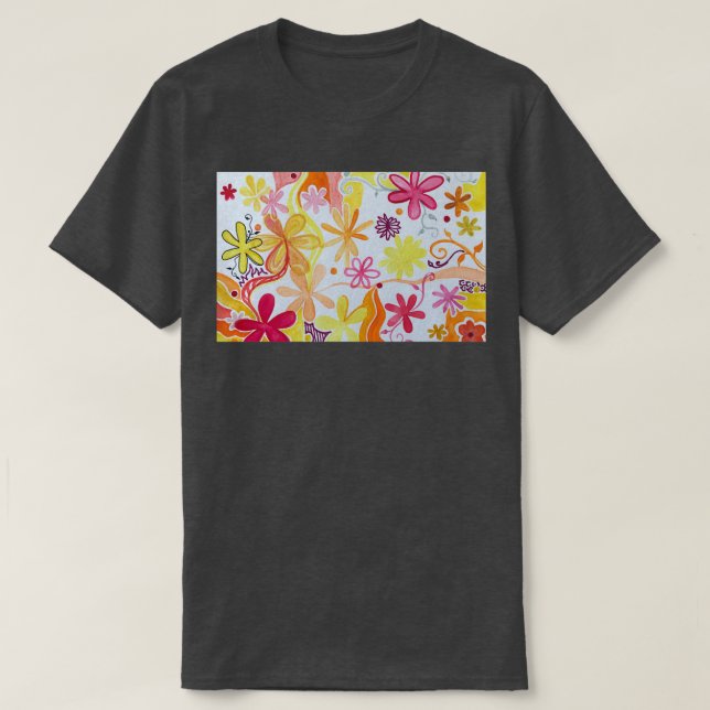 Orange Gult och rödfärgade blommor Mönster T Shirt (Design framsida)