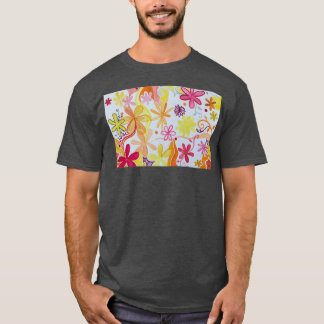 Orange Gult och rödfärgade blommor Mönster T Shirt