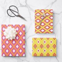 Orange, Gult och Rosa Diamond Ikat Mönster
