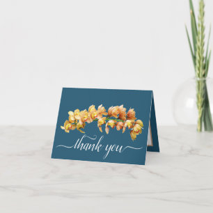 Orange Gult Orchids Cyan Background Tack Kort