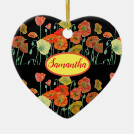 Orange Gult Poppies Blommigt art Poppy Girls Namn Julgransprydnad Keramik