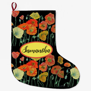 Orange Gult Poppies Blommigt Jul Stock Stor Julstrumpa