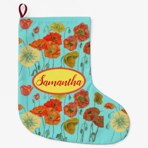 Orange Gult Poppies Blommigt Jul Stock Stor Julstrumpa