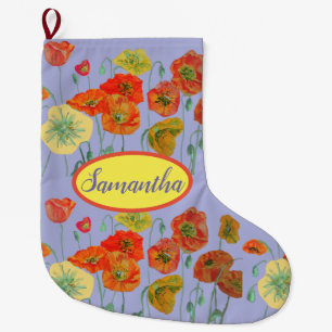 Orange Gult Poppies Blommigt Lilac Flowers Stor Julstrumpa