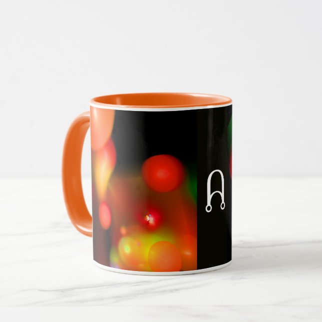 ORANGE GULT RED BLACK FRACTAL BUBBLES MONOGRAM MUGG (Framsida vänster)