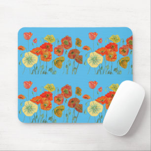 Orange Gult Red Poppies blommor blommigt Mouse Pad Musmatta