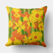 Orange Gult Retro Flowers på stripe-Grönt
