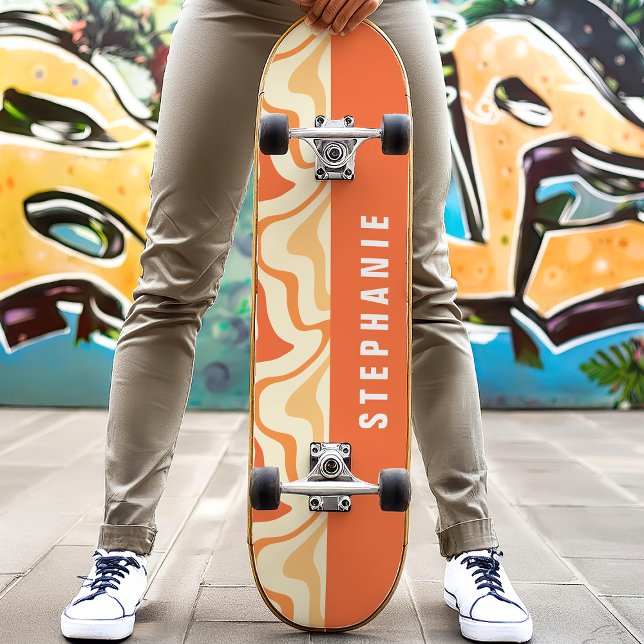 Orange Gult Retro Modern Abstrakt Marble Swirl Mini Skateboard Bräda 18,5 Cm (Skapare uppladdad)