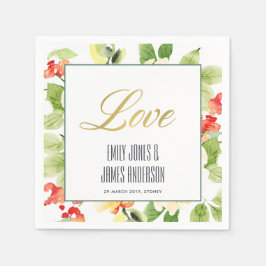 ORANGE GULT RÖD ROS VATTENCOLOR BLOMMIGT GULD KÄRL PAPPERSSERVETT