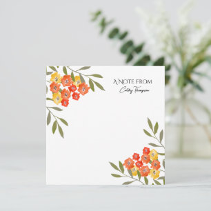 Orange Gult Rustik Watercolor Blommigt Note Card Kort