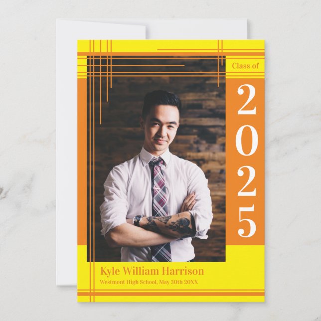 Orange Gult School Färg Studenten Photo Play Inbjudningar (Framsida)