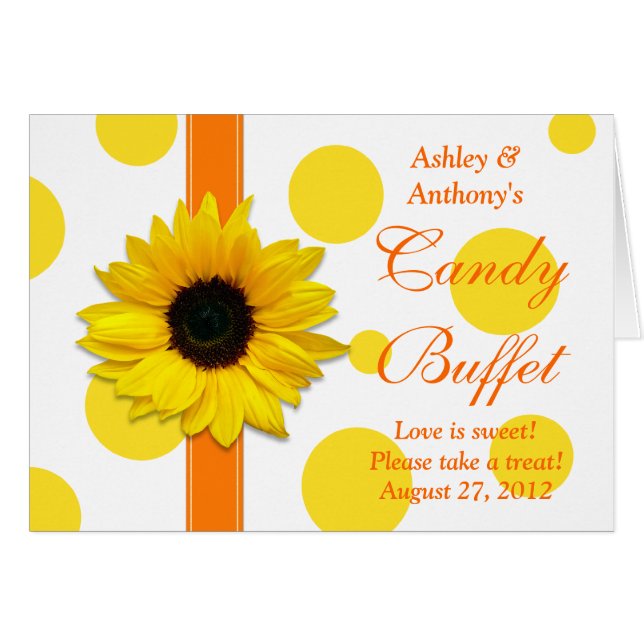 Orange Gult Solros Bröllop Candy Buffet Sign OBS Kort (Framsidan Horizontal)