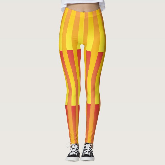 Orange Gult stripe Mönster Leggings (Framsida)