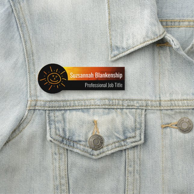 Orange Gult Sunset Art och Lycklig Ansikte Namnbricka (På plats)